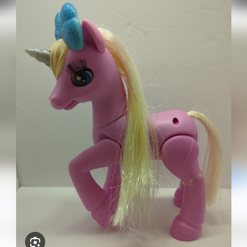 Pink Unicorn Doll with Blue Bow